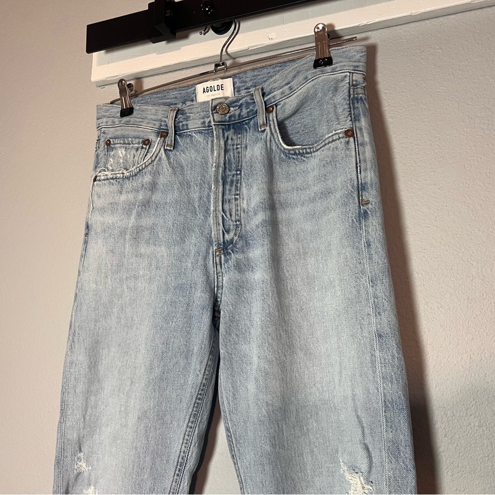 Agolde Jamie High Rise Classic Jeans Ankle Crop Size 27 Light Wash Distressed